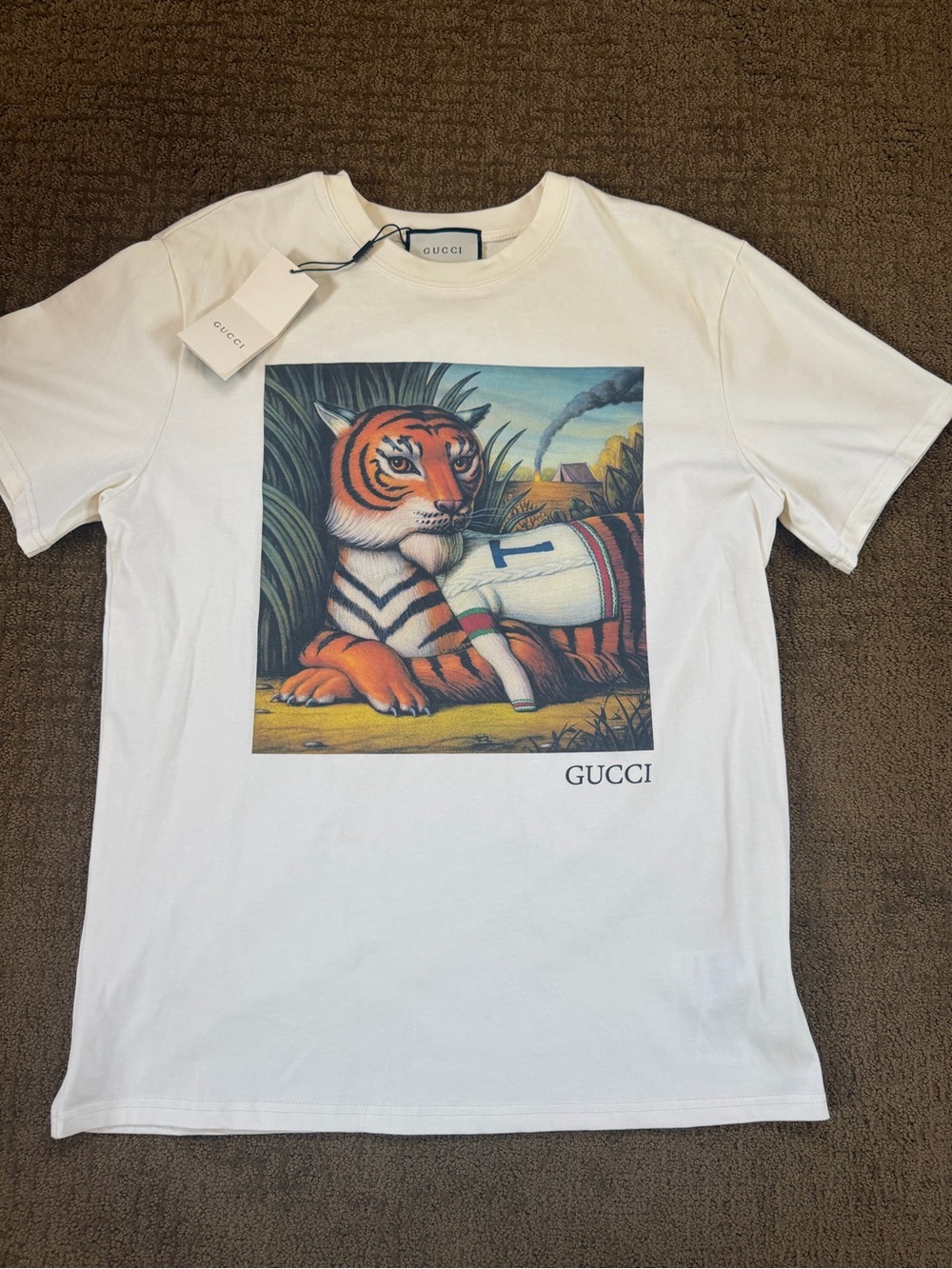 Gucci White Crewneck T-Shirt with Tiger Print Limited Edition
